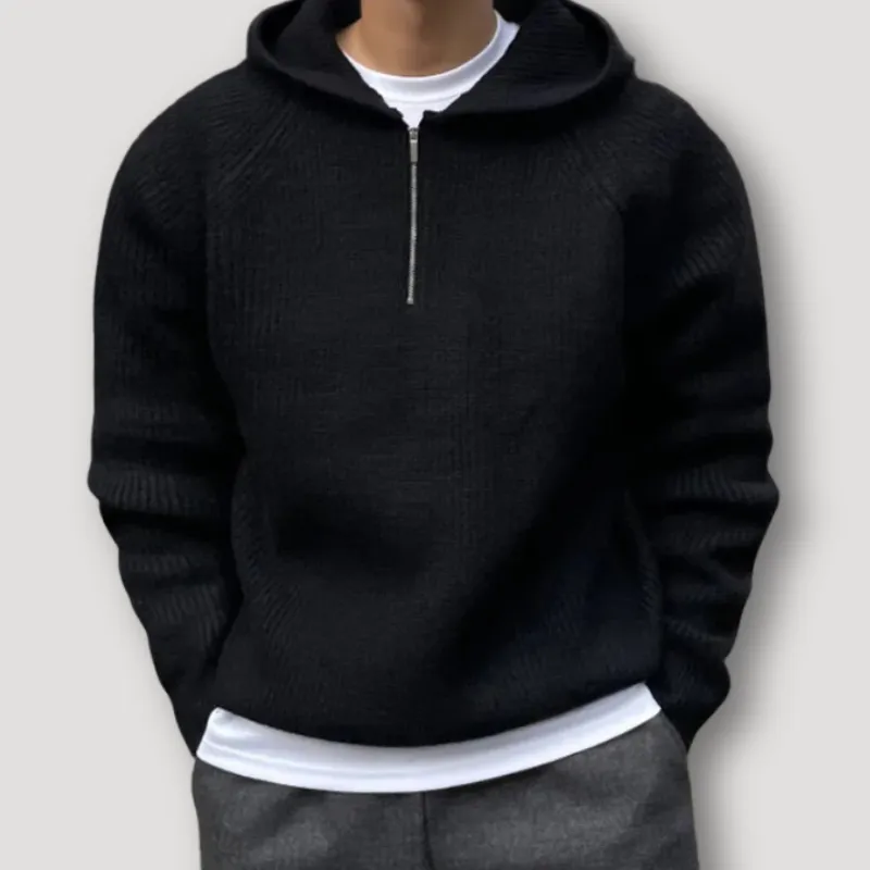 Rippenstrick Half Zip Kapuze Pullover