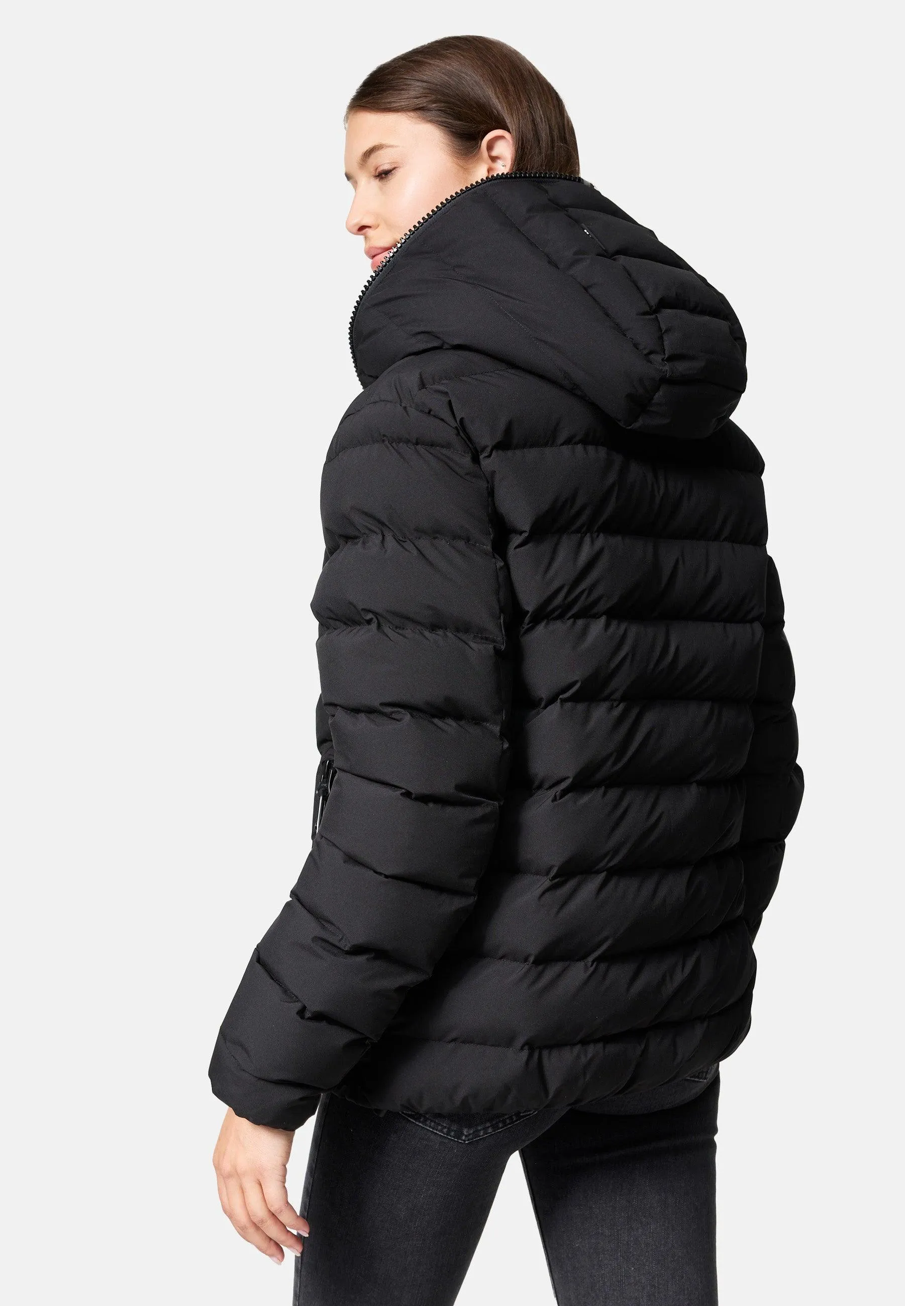 Schwarze Damenjacke Neo F- Gesteppt mit Kapuze