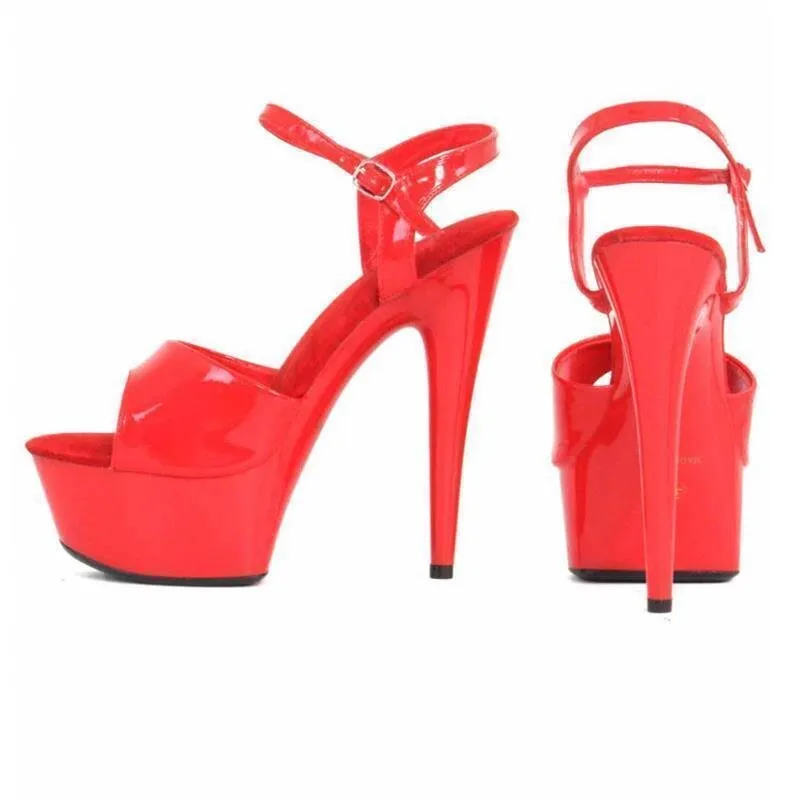 Sexy Gogo Plateau High Heels aus Lackleder-Imitat Rot