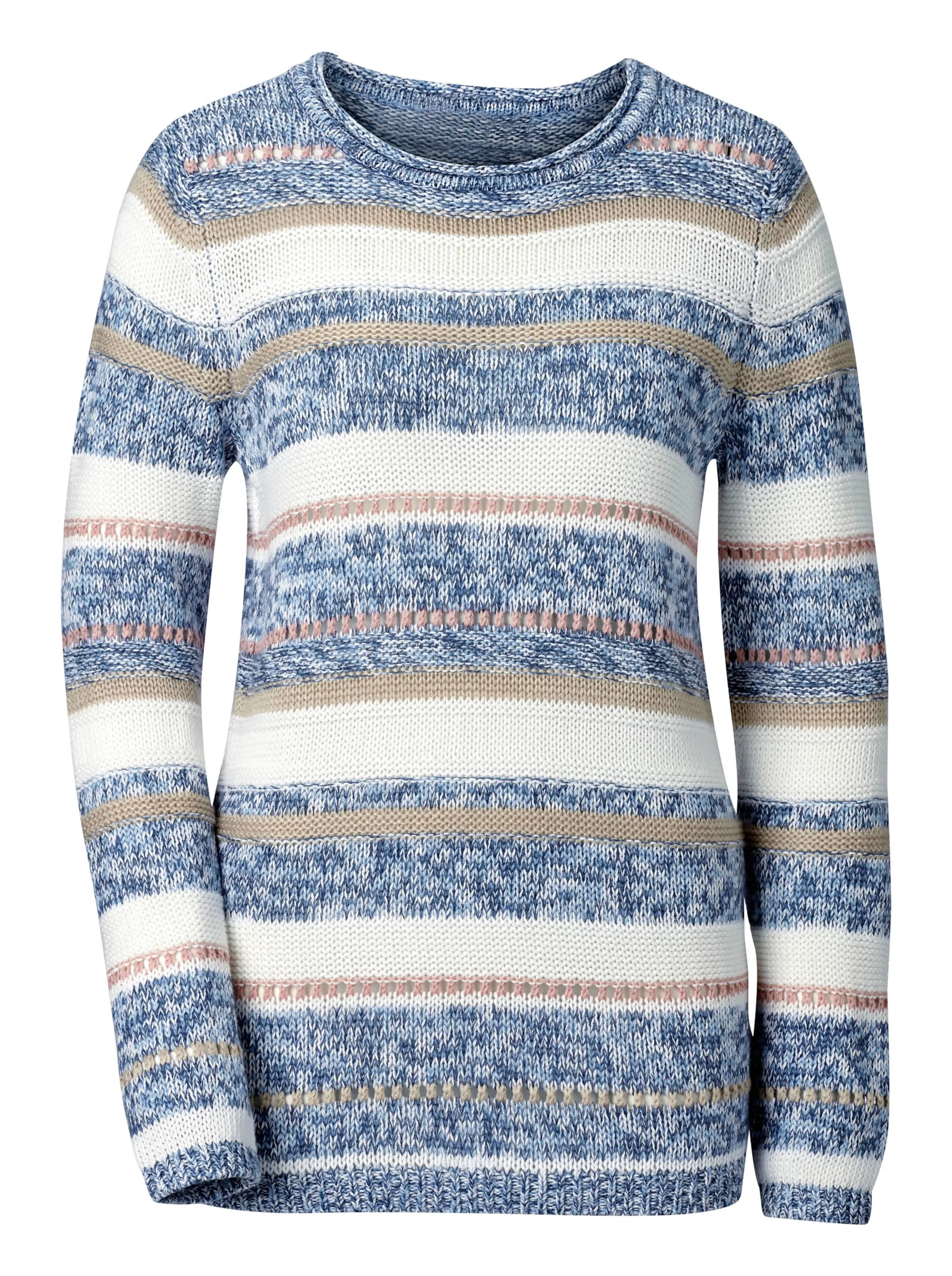 Strickpullover in blau-ecru-gestreift