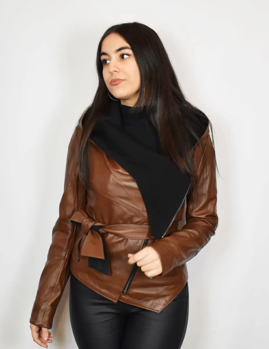 Stylische Damen Lammlederjacke mit Kapuze