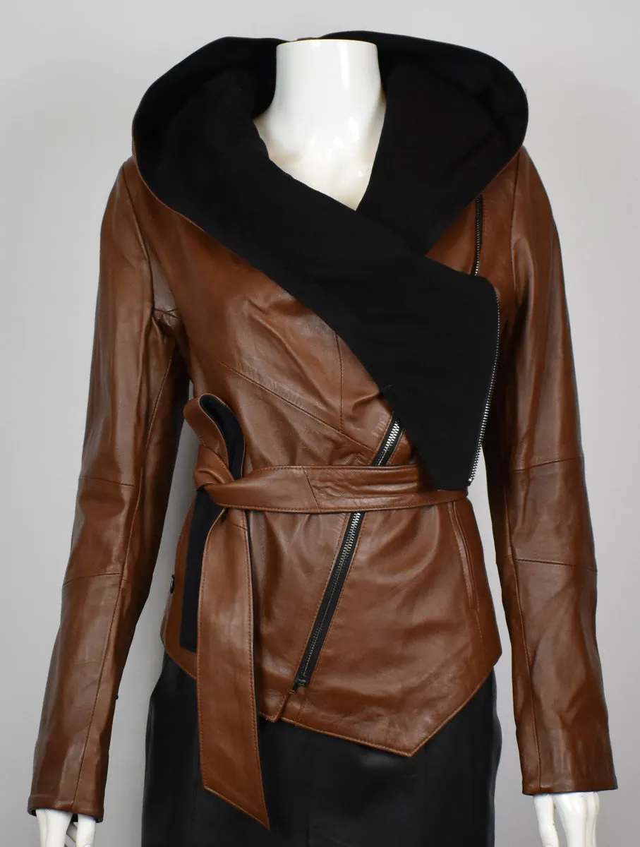 Stylische Damen Lammlederjacke mit Kapuze