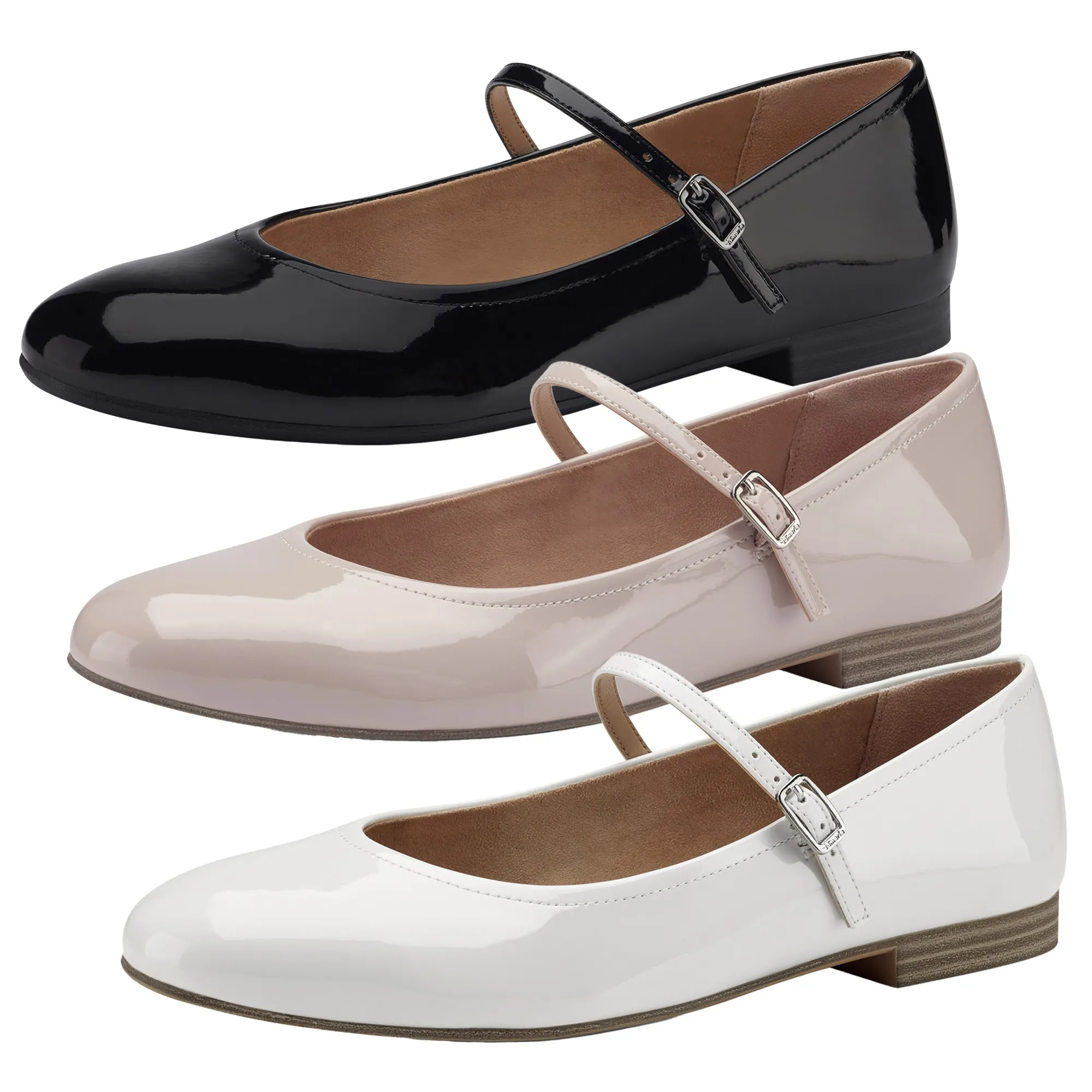 Tamaris Damen Lack Ballerina Mary Jane Riemen Ristspange