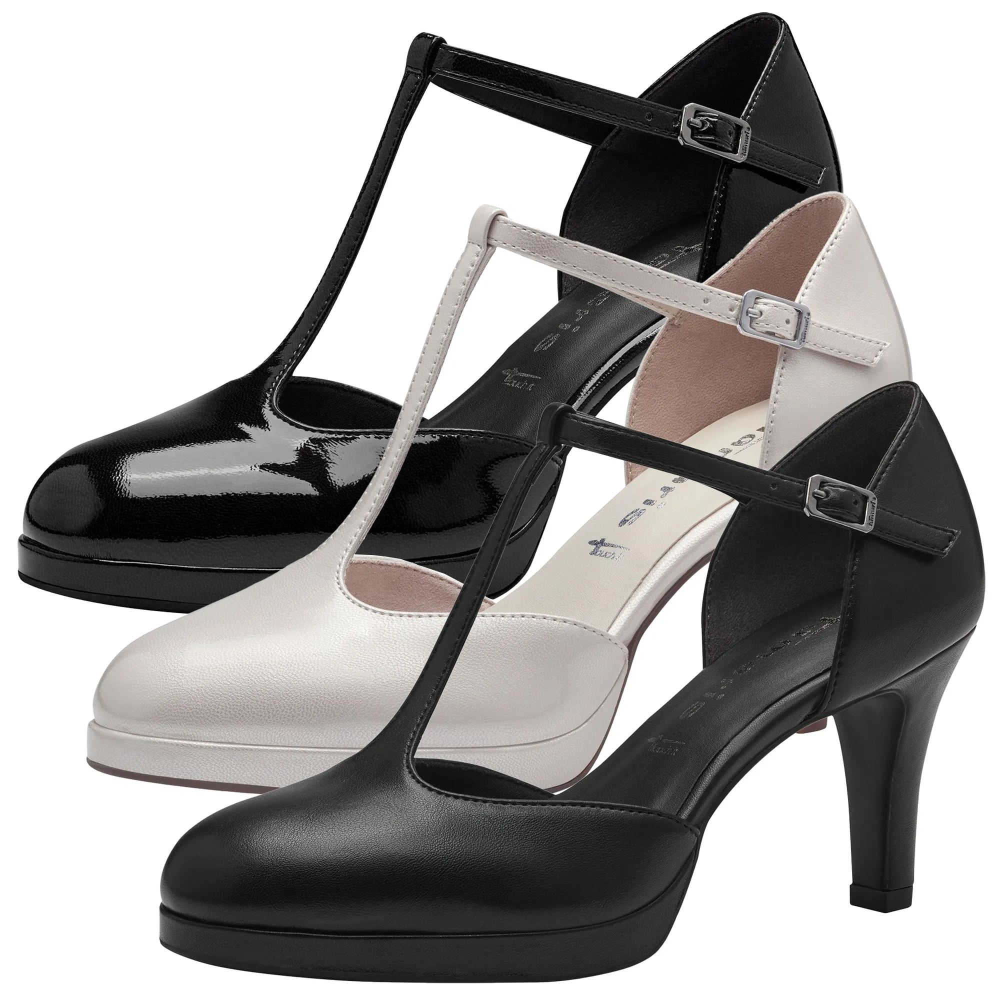 Tamaris Damen Pumps T-Riemen T-Strap Plateau Stiletto