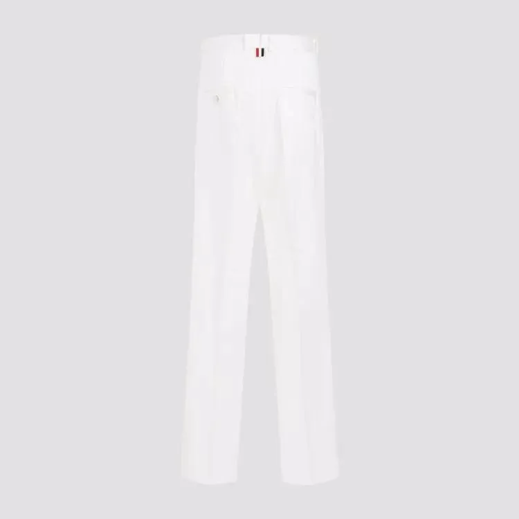   Thom Browne  Straight Leg White Cotton Chino Pants White