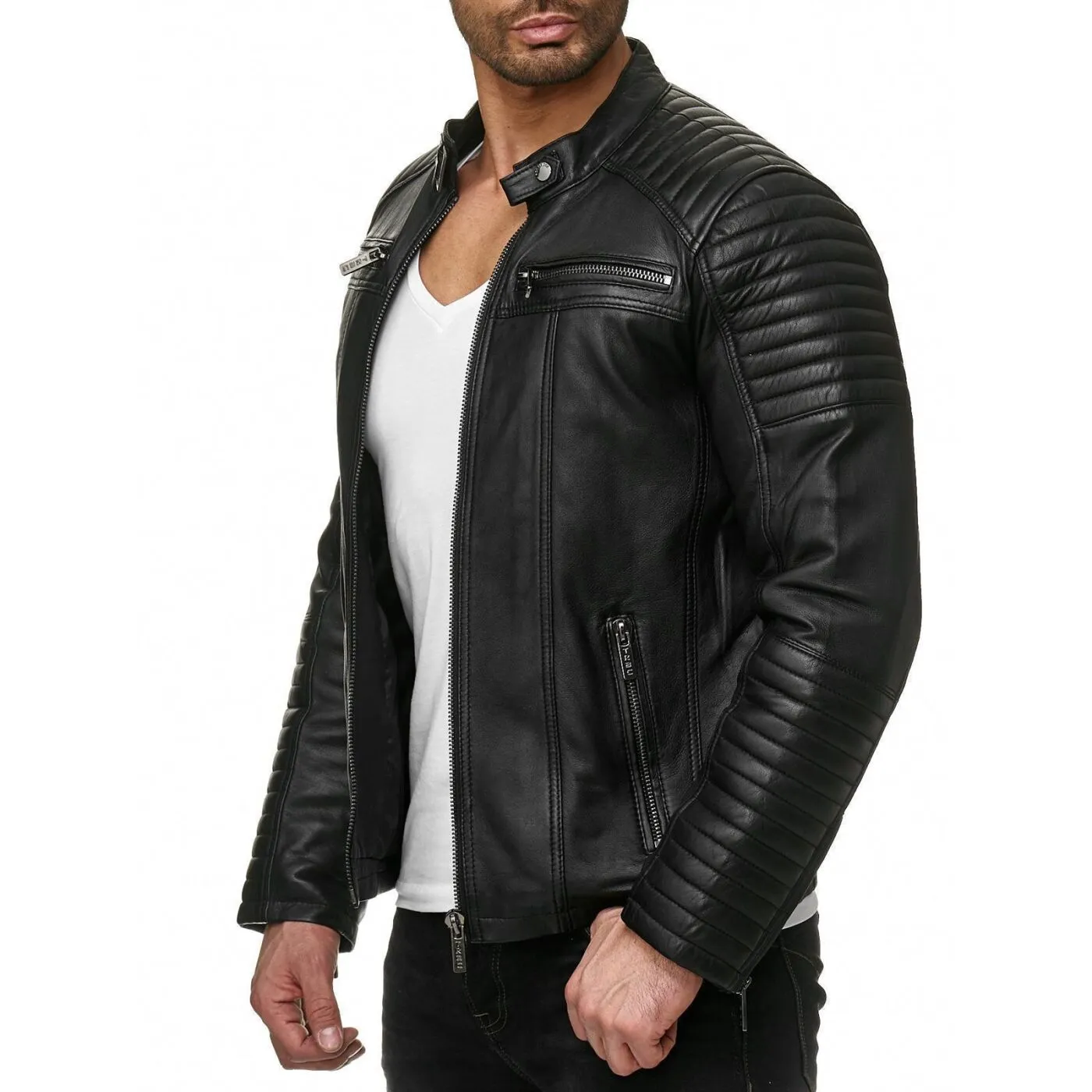 Urban Bikerjacke Steppjacke Kunstleder Schwarz