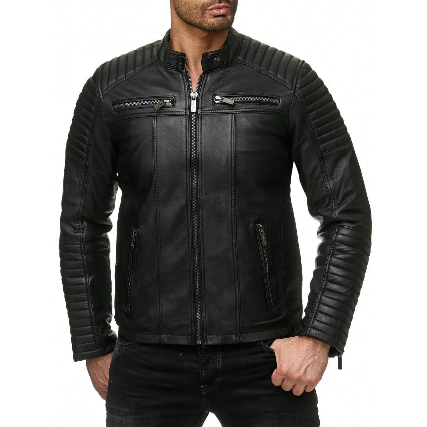 Urban Bikerjacke Steppjacke Kunstleder Schwarz