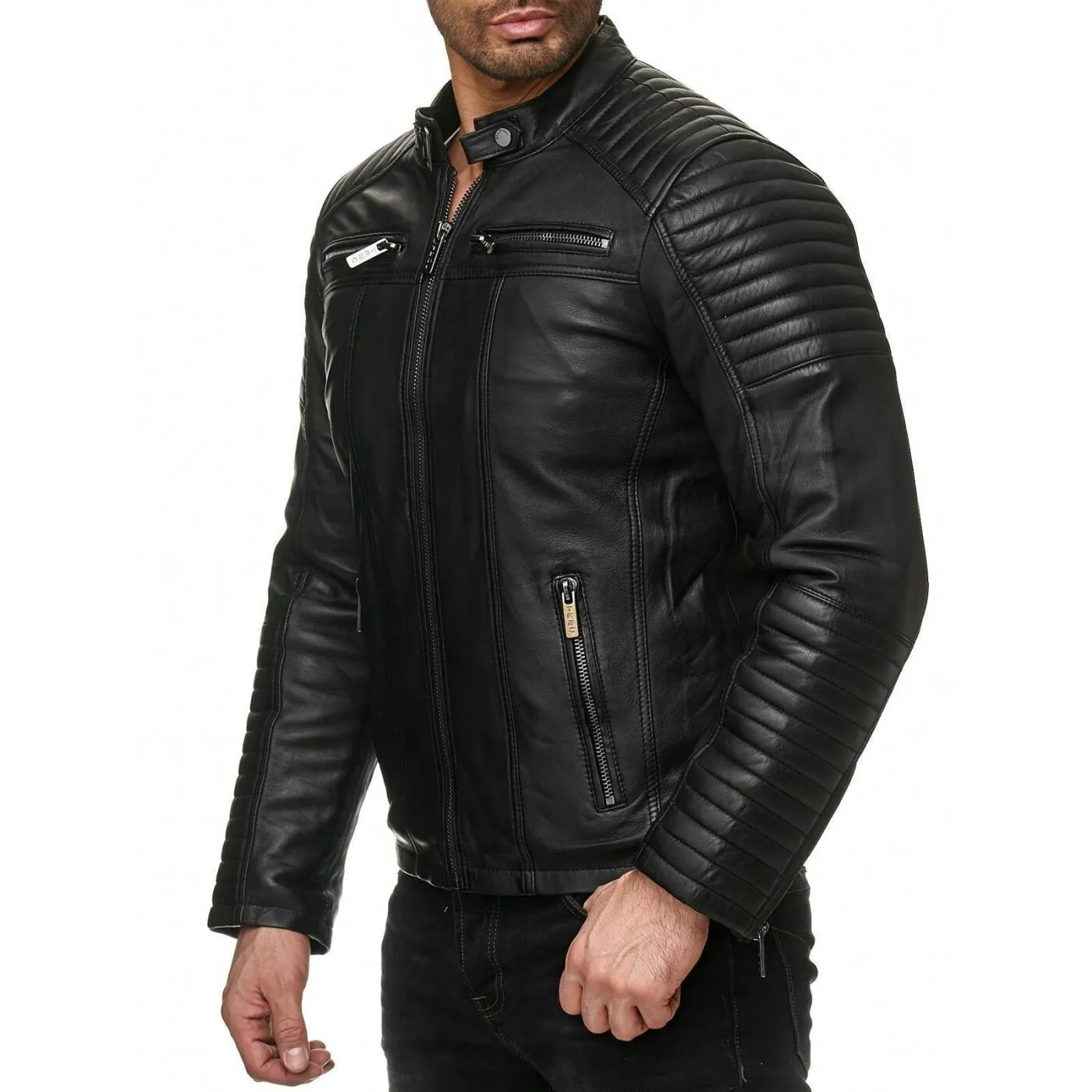 Urban Bikerjacke Steppjacke Kunstleder Schwarz